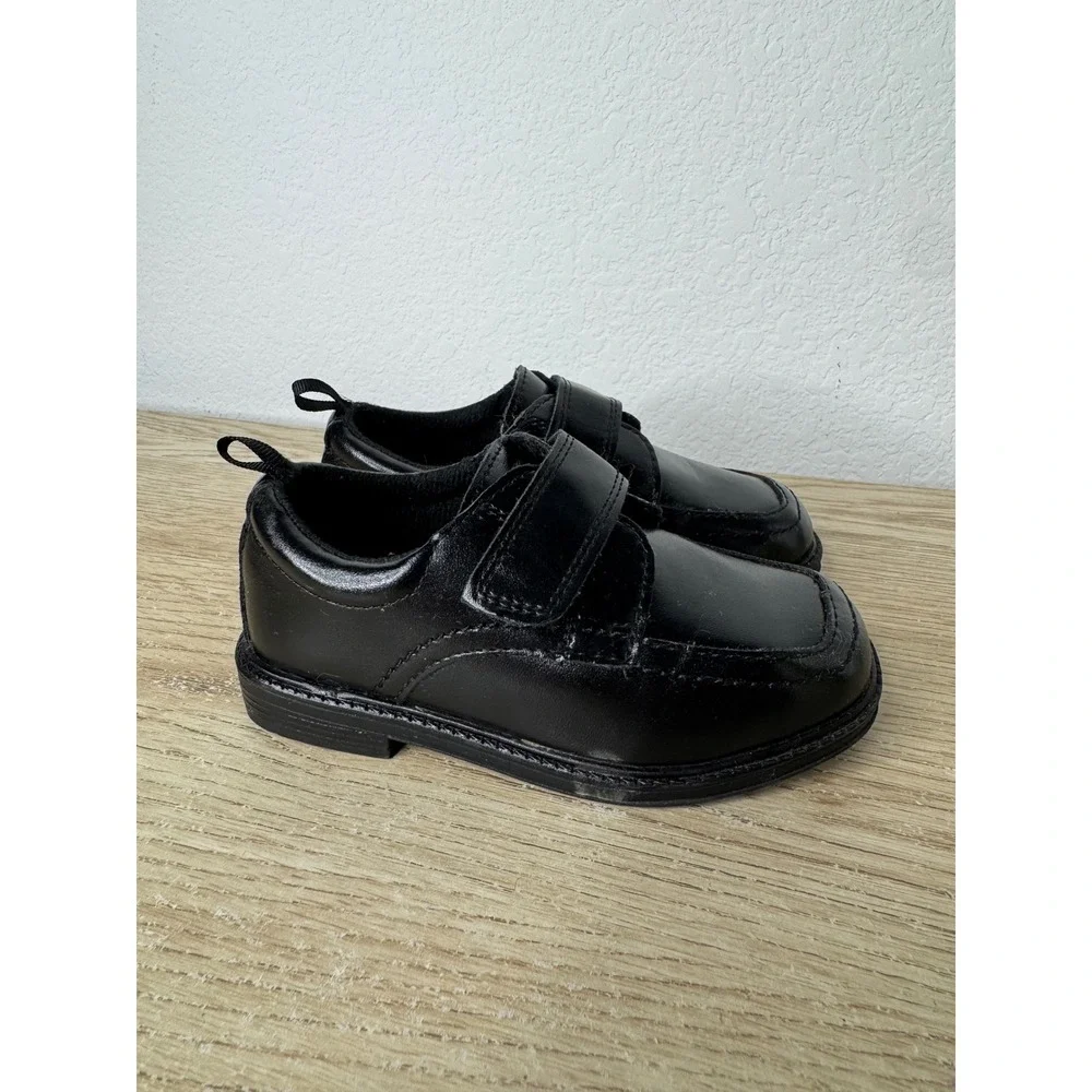 Wonder Nation Boys‎ Black Dress Shoes Hook Loop Strap Square Toe Loafers Size 8